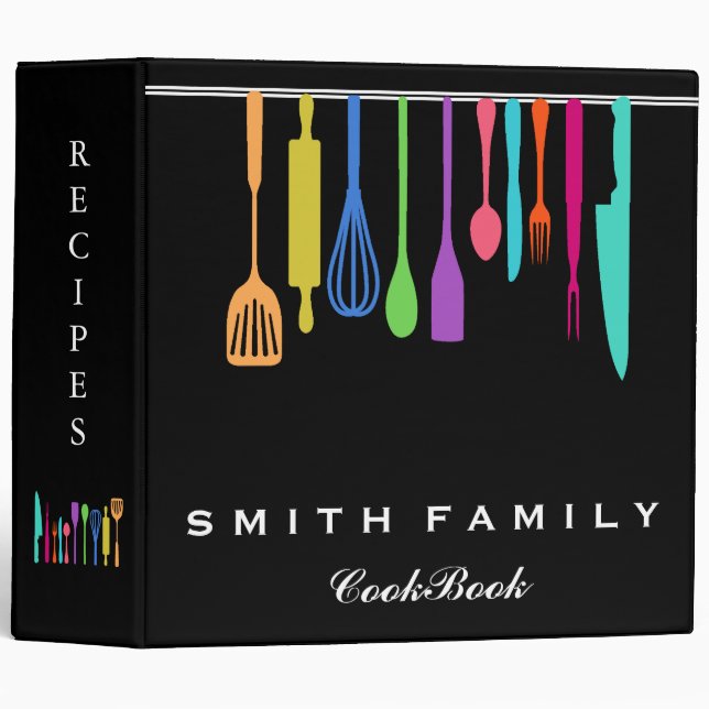 Personalized Family Recipe Utensils Cookbook Binder (Front/Spine)