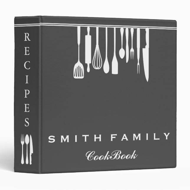 Personalized Family Recipe Utesils Cookbook Binder (Front/Spine)