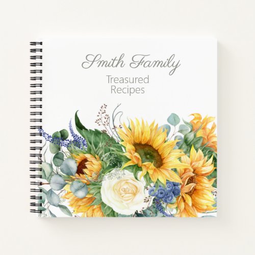 Personalized Family Recipes Cookbook Sunflowers Notebook