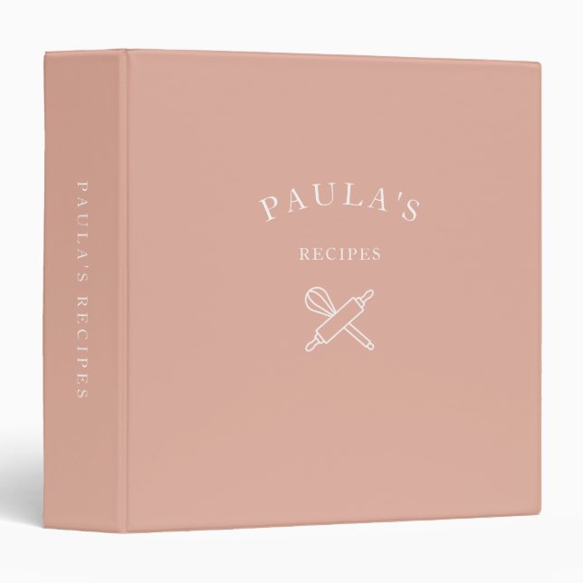 Personalized Family Recipes Minimalist Blush Pink 3 Ring Binder (Front/Spine)