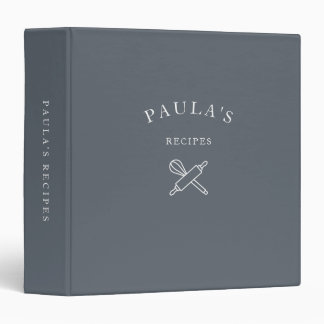 Personalized Family Recipes Minimalist Gray 3 Ring Binder