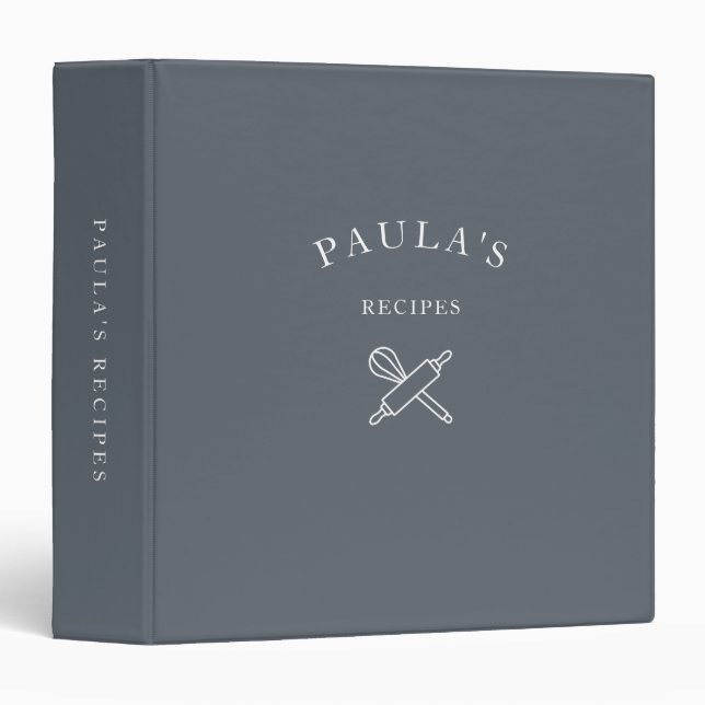 Personalized Family Recipes Minimalist Gray 3 Ring Binder (Front/Spine)