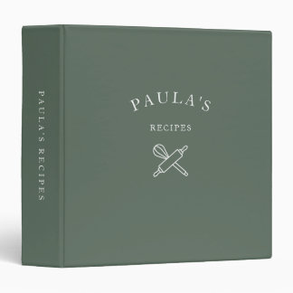 Personalized Family Recipes Minimalist Green 3 Ring Binder