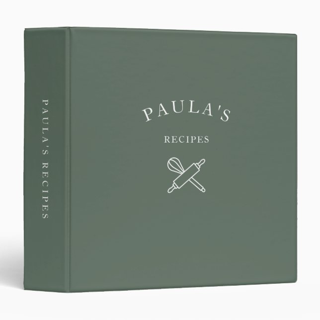 Personalized Family Recipes Minimalist Green 3 Ring Binder (Front/Spine)