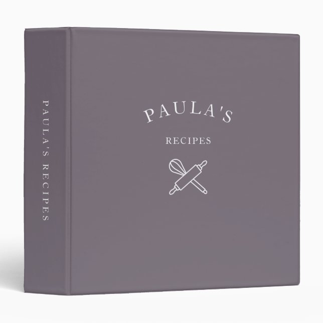 Personalized Family Recipes Minimalist Violet 3 Ring Binder (Front/Spine)