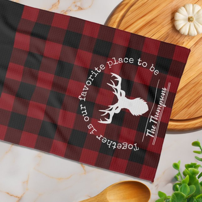 Personalized Family Red and Black Buffalo Plaid Kitchen Towel (Creator Uploaded)