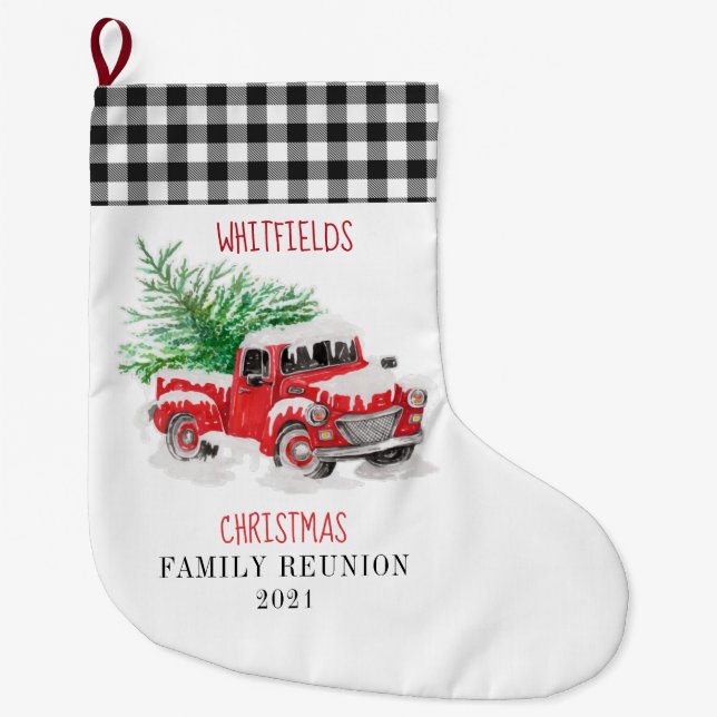 Personalized Family Red Truck Large Christmas Stocking (Front)