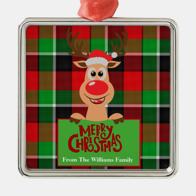 Personalized Family Reindeer Christmas Metal Ornament (Front)