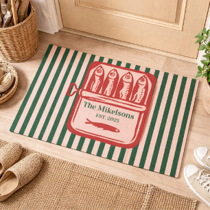 Personalized Family Retro Sardine Tin Stripes Doormat