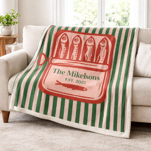 Personalized Family Retro Sardine Tin Stripes Fleece Blanket