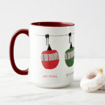 Personalized Family Retro Ski Lift Illustration Mug<br><div class="desc">Add your names to this ski mug. Modern ski themed gift for him and her. Retro ski lift gondola illustration pattern for skier. Skiing themed home decor and gifts</div>