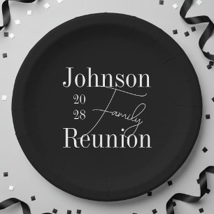 Personalized Family Reunion Black and White Party Paper Plates