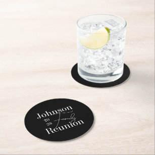 Personalized Family Reunion Black and White Party Round Paper Coaster