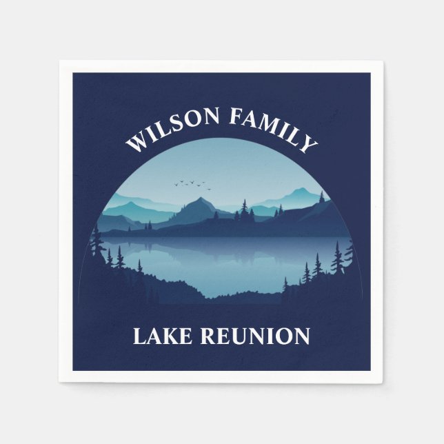 Personalized Family Reunion Blue Lake Vacation Napkins (Front)