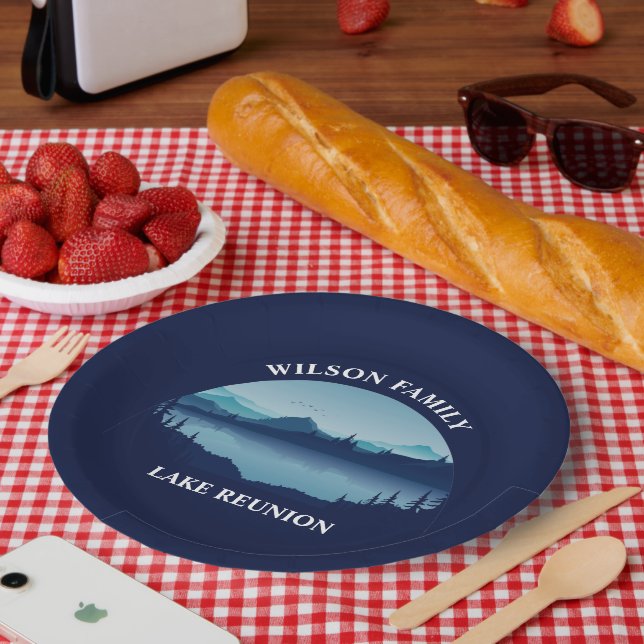 Personalized Family Reunion Blue Lake Vacation Paper Plates (Picnic)