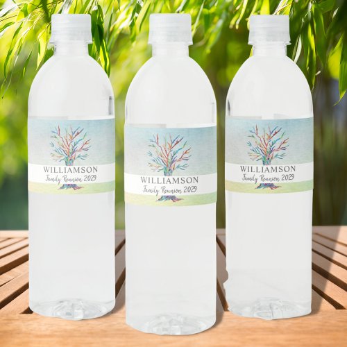 Personalized Family Reunion Family Tree Watercolor Water Bottle Label
