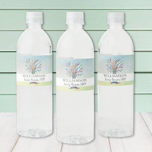 Personalized Family Reunion Family Tree Watercolor Water Bottle Label