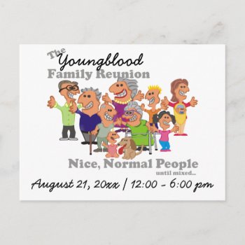 Personalized Family Reunion Funny Cartoon Invitation Postcard by SunnyDaysDesigns at Zazzle