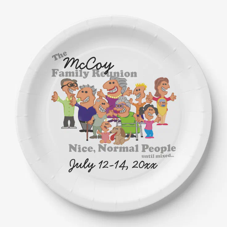 Personalized Family Reunion Funny Cartoon Paper Plates | Zazzle