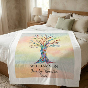 Personalized Family Reunion Rainbow Tree Fleece Blanket