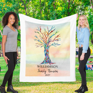 Personalized Family Reunion Rainbow Tree Fleece Blanket