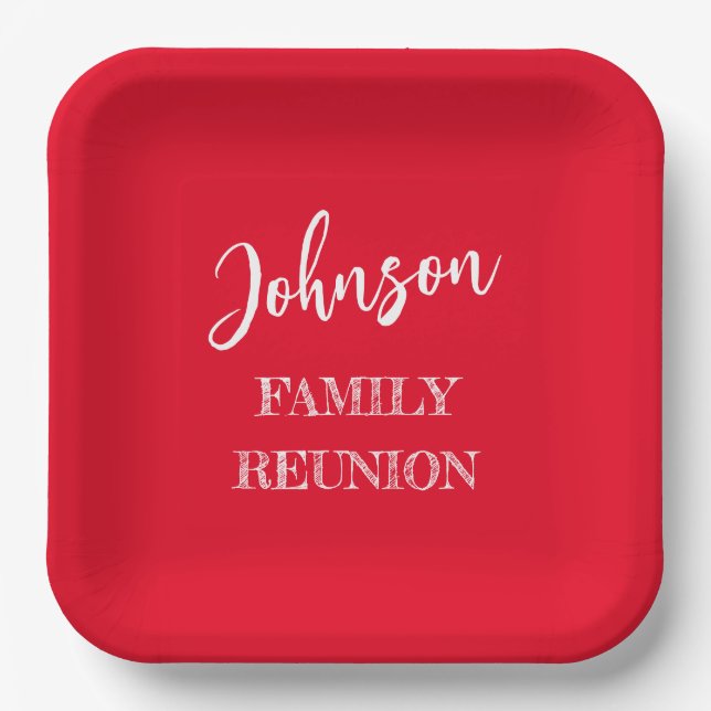 Personalized Family Reunion Red Paper Plates (Front)