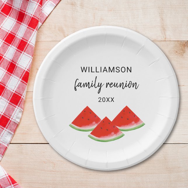 Personalized Family Reunion Red Watermelon Paper Plates (Creator Uploaded)