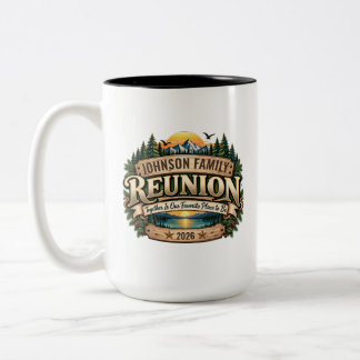 Personalized Family Reunion Rustic Mountain Lake Two-Tone Coffee Mug