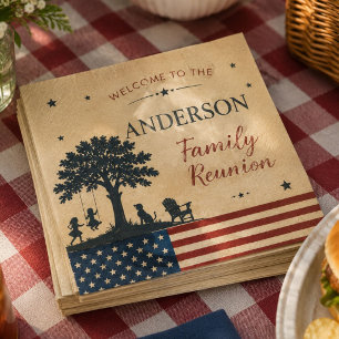 Personalized Family Reunion Rustic Patriotic Napkins