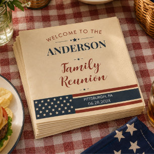 Personalized Family Reunion Rustic Patriotic Napkins