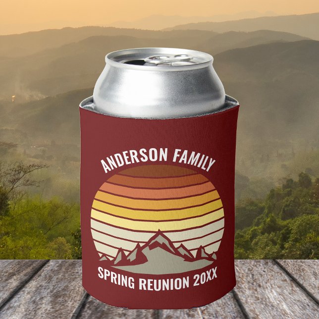Personalized Family Reunion Sunset Mountain Red Can Cooler (Creator Uploaded)
