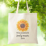 Personalized Family Reunion Tote Bag<br><div class="desc">This Family Reunion tote bag is decorated with a yellow watercolor sunflower.
Easily customizable. 
Use the Customize Further option to change the text size,  style,  or color.
Because we create our own artwork you won't find this exact image from other designers. 
Original Watercolor © Michele Davies.</div>