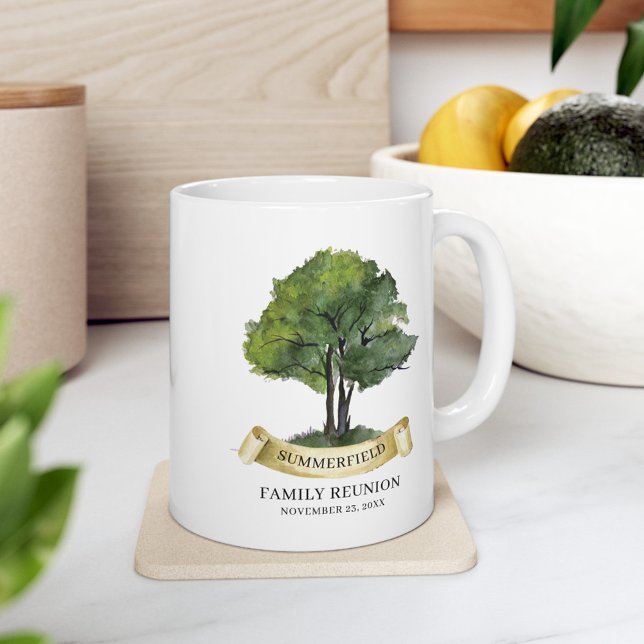 Personalized Family Reunion Tree Ribbon Name Coffee Mug (Custom Family Reunion Cousins Crew Genealogy Tree White 11oz Coffee Mug)