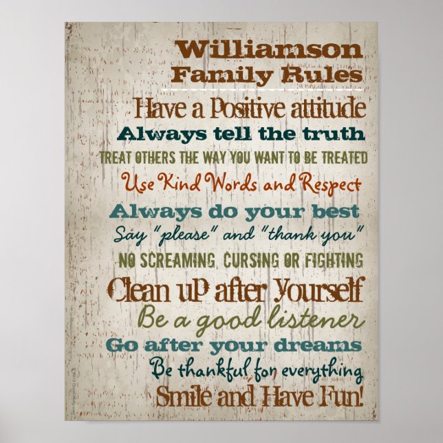 Personalized Family Rules House Sign Print (Front)