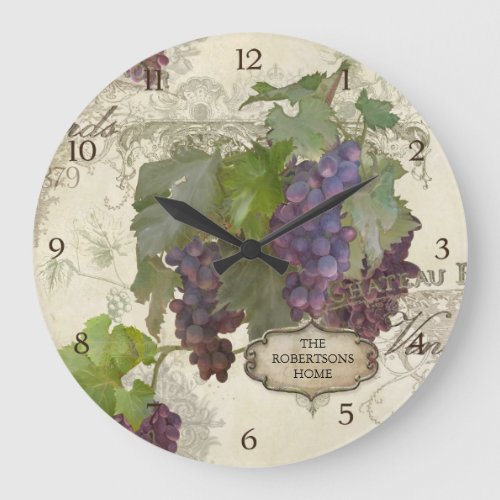Personalized Family Rustic California Vineyard Large Clock