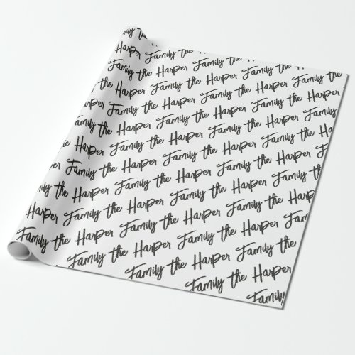 Personalized Family Signature Modern Script Black Wrapping Paper