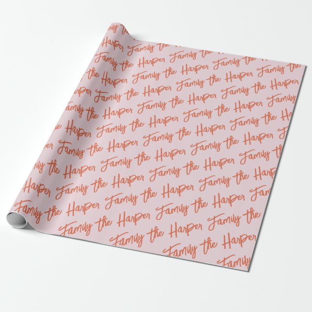 Personalized Family Signature Modern Script Pink Wrapping Paper (Unrolled)