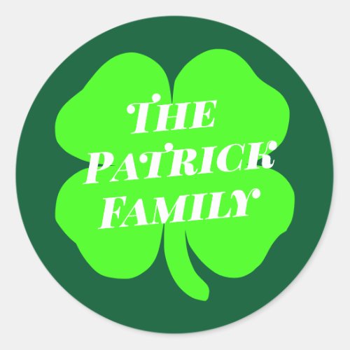 Personalized Family Signature Shamrock Green Classic Round Sticker