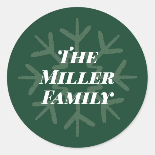 Personalized Family Signature Snowflake Green Classic Round Sticker