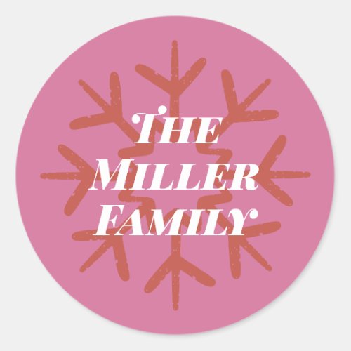 Personalized Family Signature Snowflake hot pink Classic Round Sticker