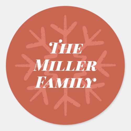 Personalized Family Signature Snowflake Red Classic Round Sticker