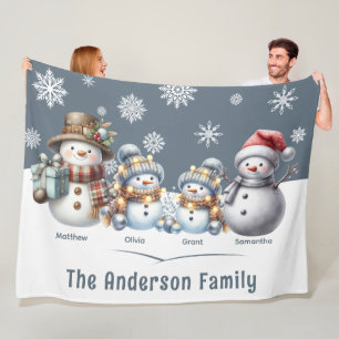Personalized Family Snowman Holiday Fleece Blanket
