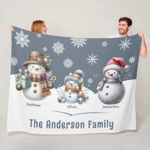 Personalized Family Snowman Holiday Fleece Blanket