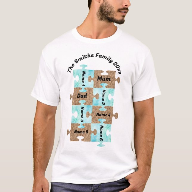 Personalized Family T-Shirt - Eight Puzzle Pieces (Front)