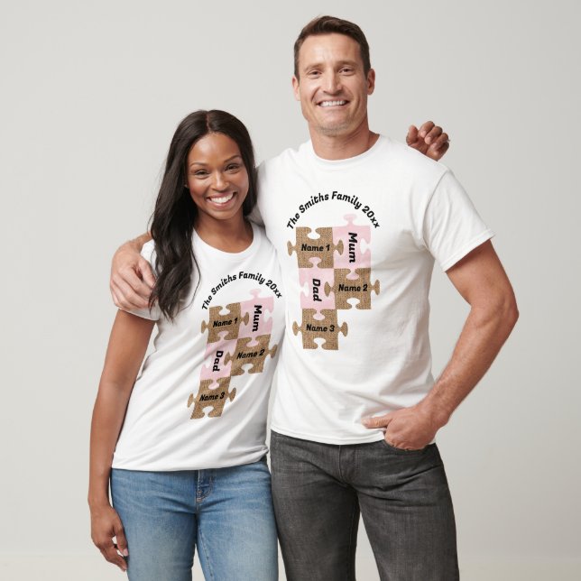 Personalized Family T-Shirt - Five Puzzle Pieces (Unisex)