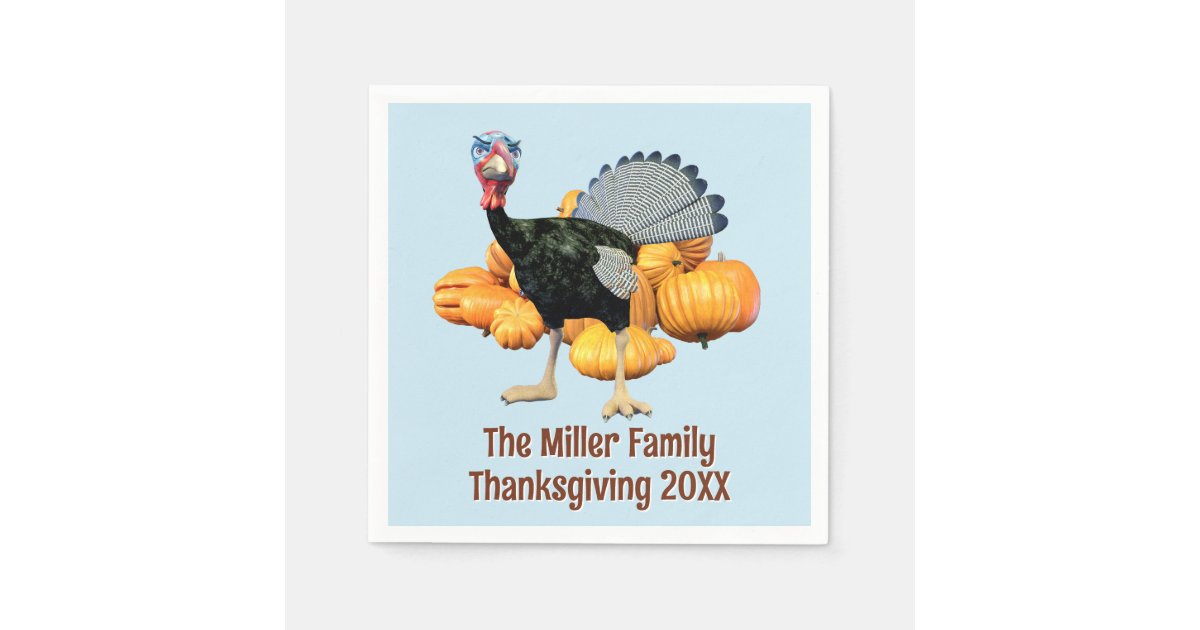 Personalized Family Thanksgiving Funny Turkey Napkins with Custom Name and Year