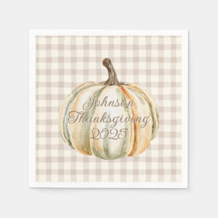 Personalized Family Thanksgiving Neutral Gingham  Napkins