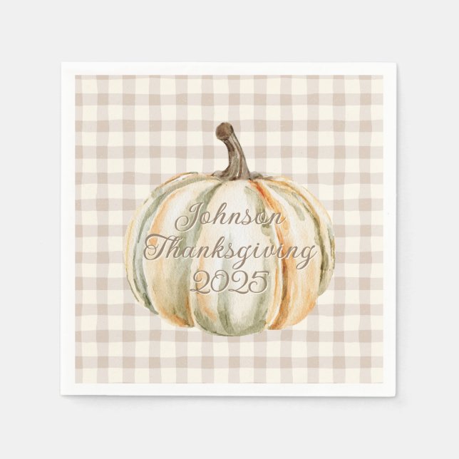 Personalized Family Thanksgiving Neutral Gingham  Napkins (Front)
