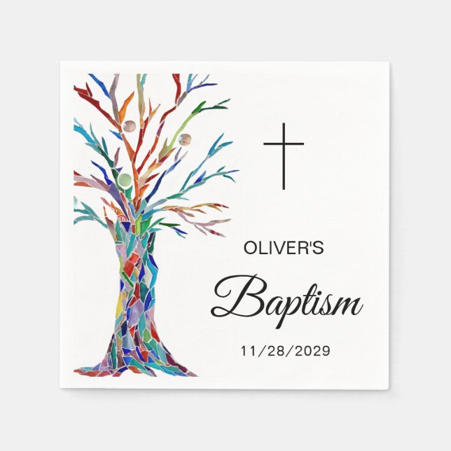 Personalized Family Tree Baptism Christening Napkins (Front)