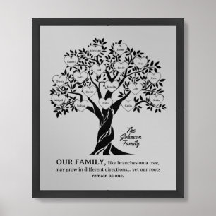 Personalized Family Tree Black And Gray Framed Art